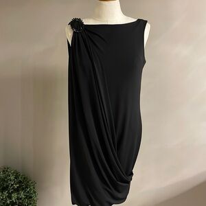 LONDON TIMES BLACK cocktail DRAPE DRESS. Embellished one shoulder loose fit 6